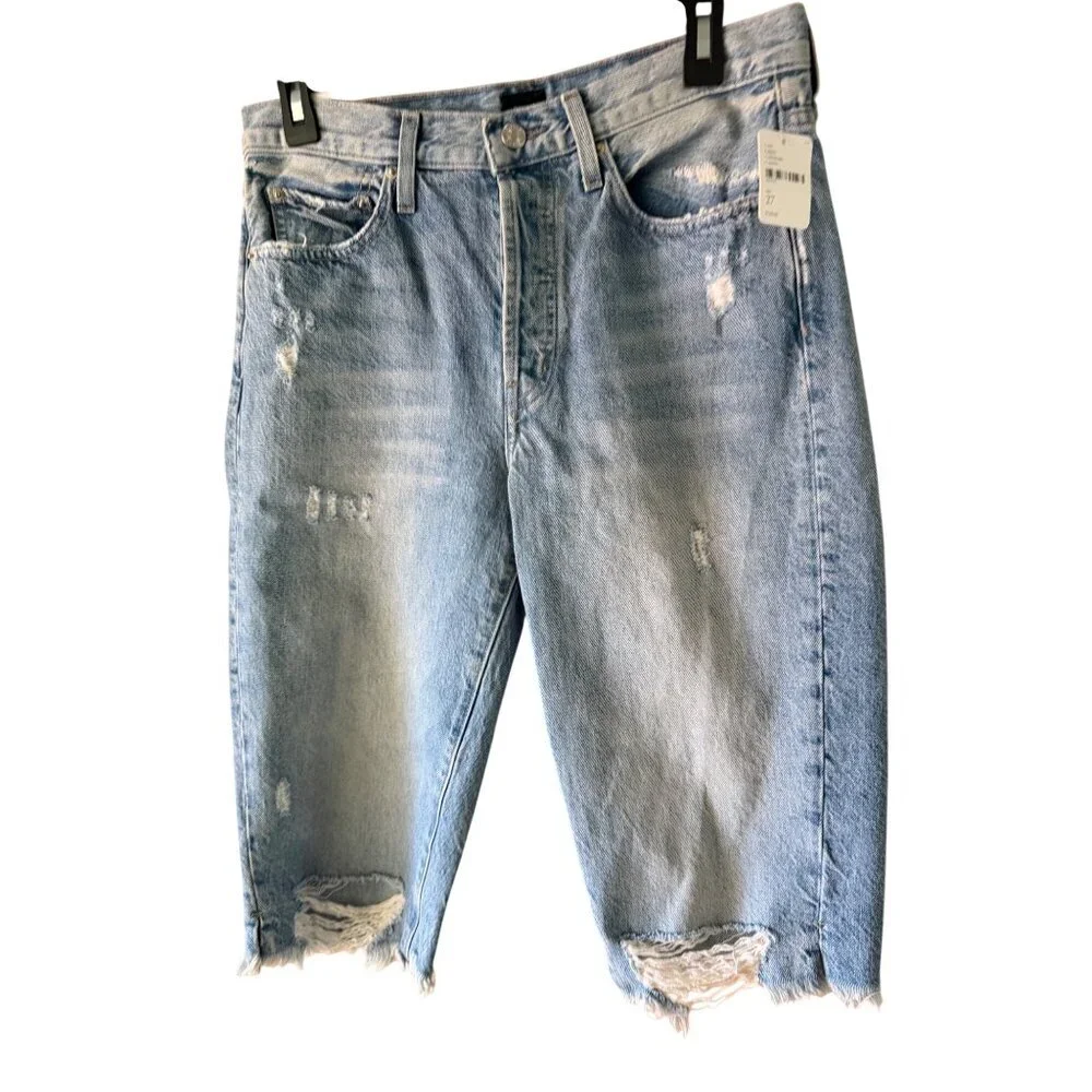 Edwin X Free People Womens Size 27 Blue Cai Long Whiskered Denim Shorts New